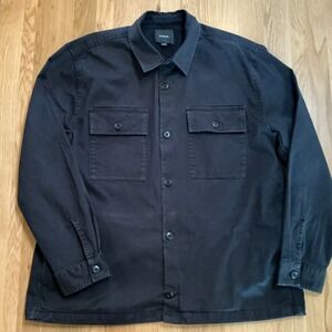 Vince Overshirt Jacket XXL Black Cotton Stretch Shacket Button Front Minimalist